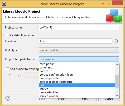 Create a liferay workspace and new rest module project