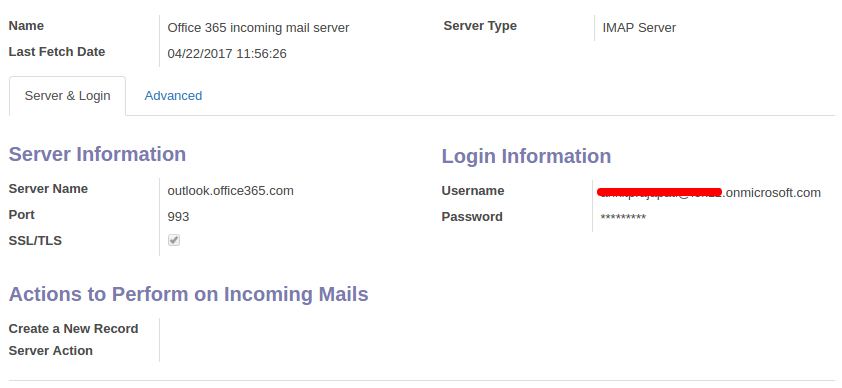 Incoming Mail Server Configuration in Office 365