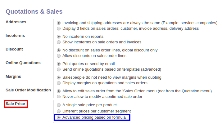 Activate Pricelist feature in Sales in Odoo 9