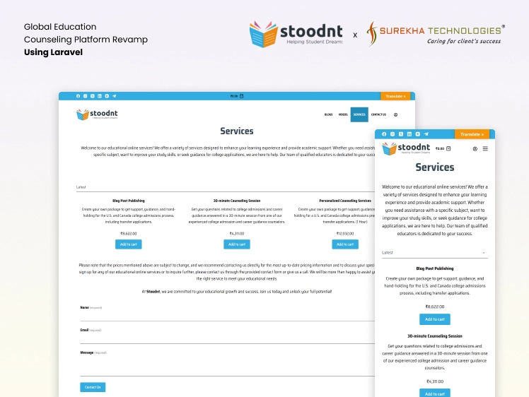 Stoodnt - Global Education Counseling Platform Revamp Using Laravel