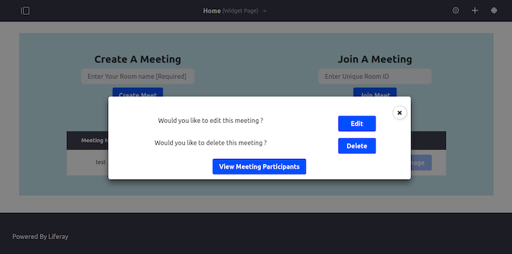 Manage existing Meeting in Video Conferencing Inside Liferay