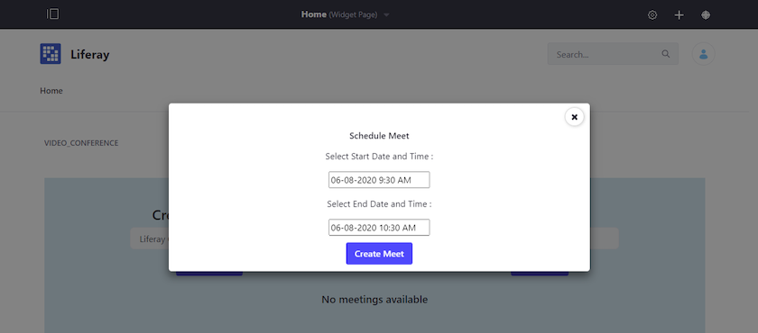 Schedule meetings in Video Conferencing Inside Liferay
