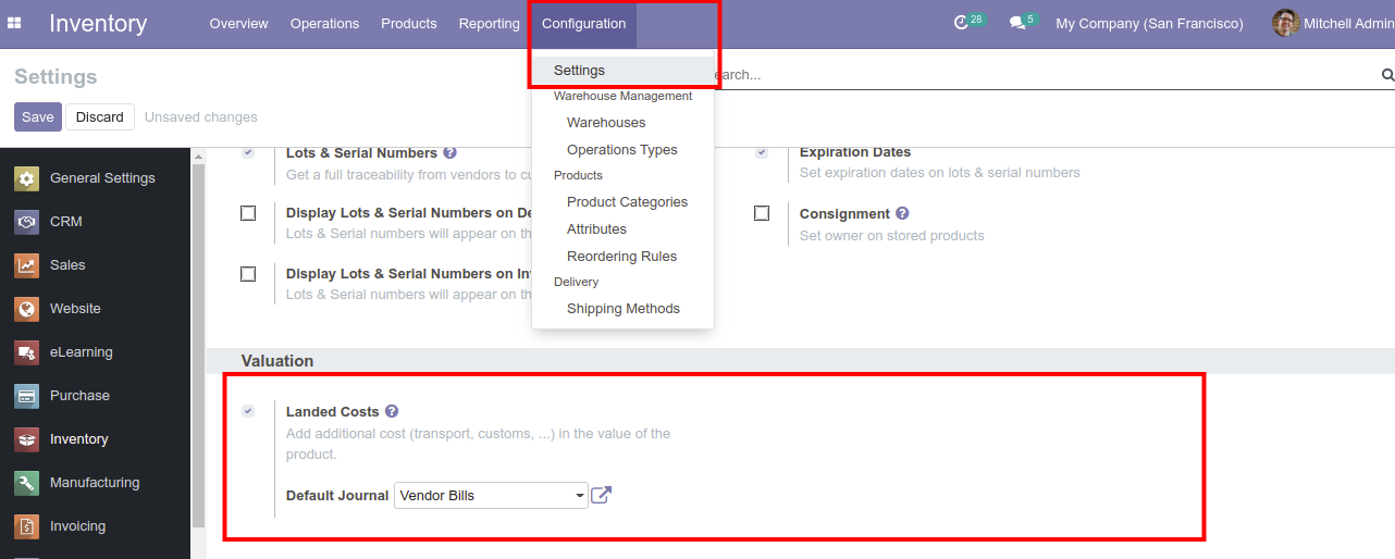 Configure Landed Cost in Odoo 13