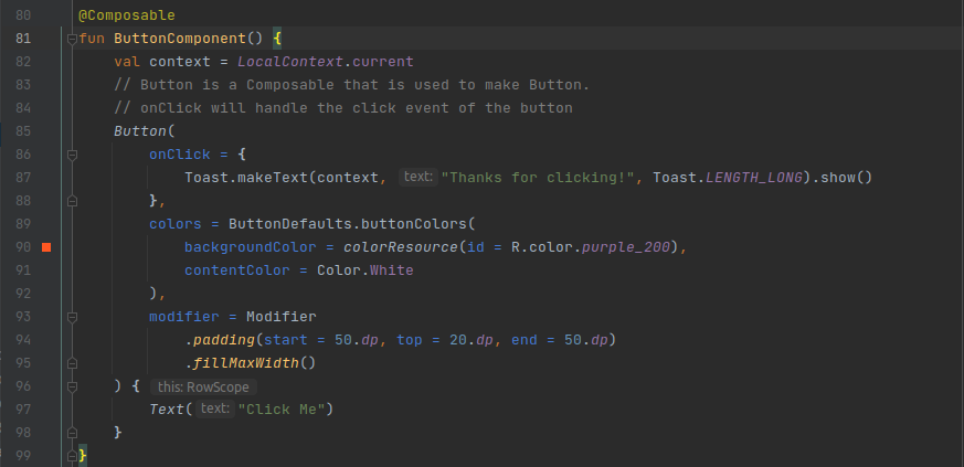 Adding Button using Jetpack Composer in Android App Development