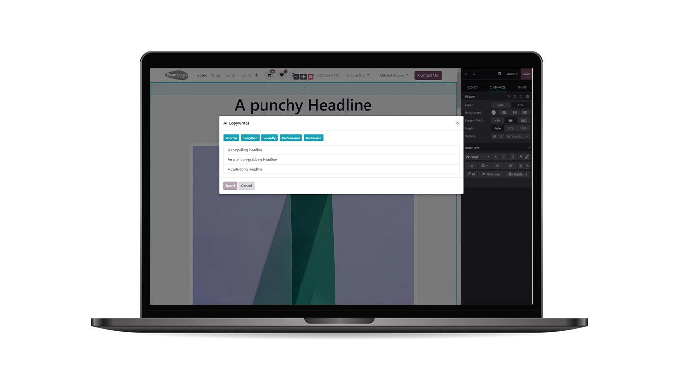 Odoo Website Editor: GPT integration with text box 