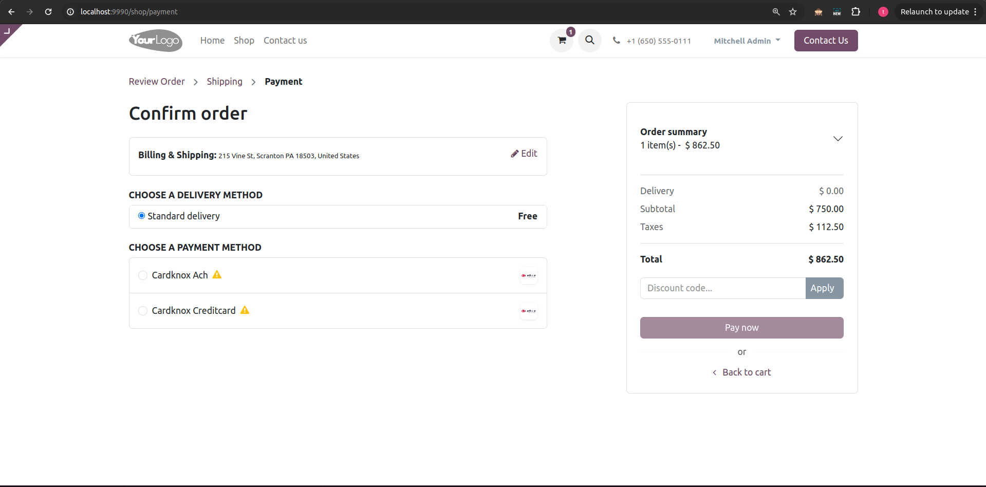 select payment method on checkout page in odoo 17