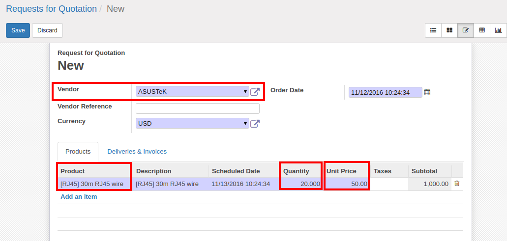 Create Purchase Order in Pricelist in Odoo 9