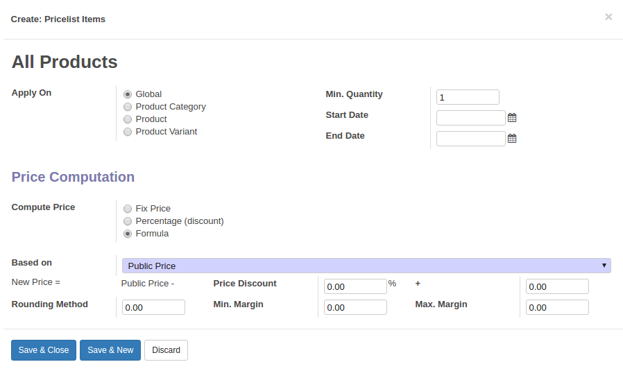 Create Pricelist item in Odoo 9