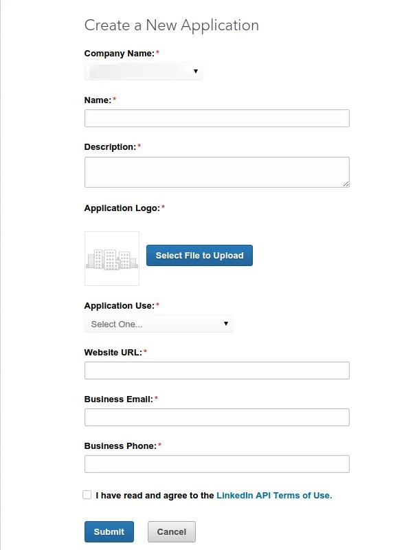 Create a New Application Page