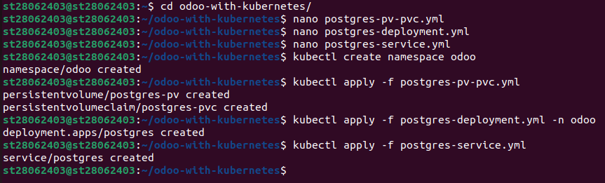Odoo Namespace and Deploy PostgreSQL