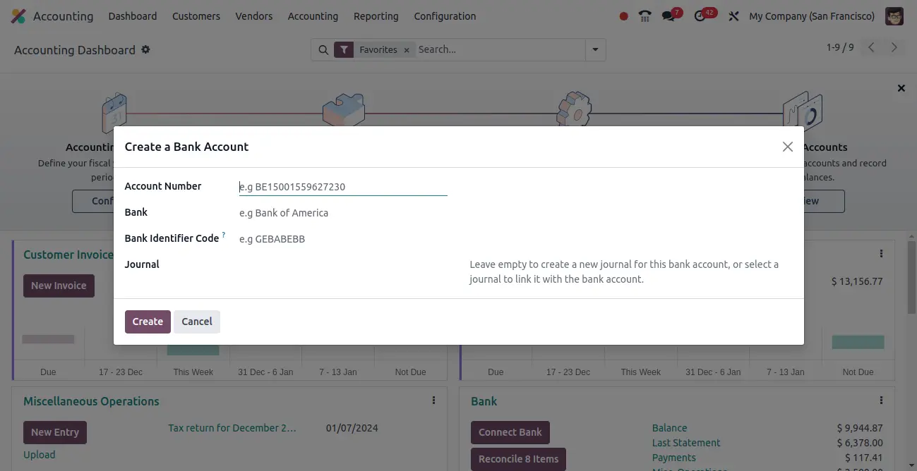 Fill in your bank details and click Create.