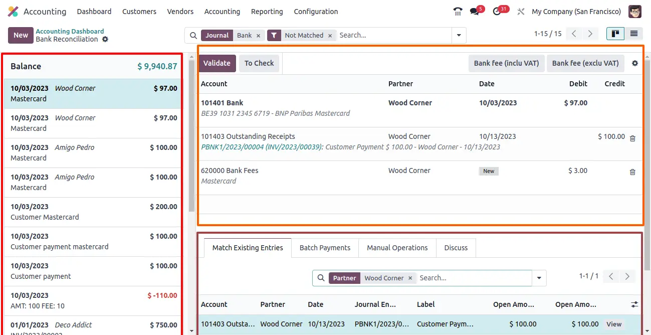 Bank Reconciliation view