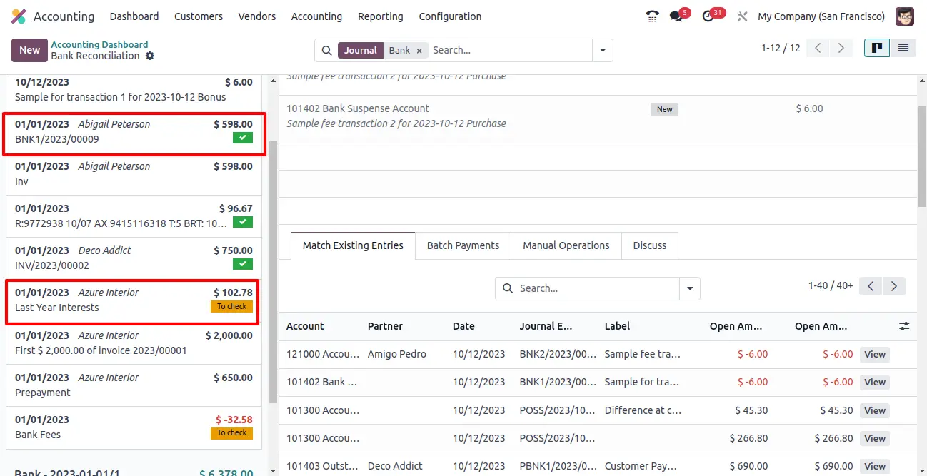 bank statement matches accounting records