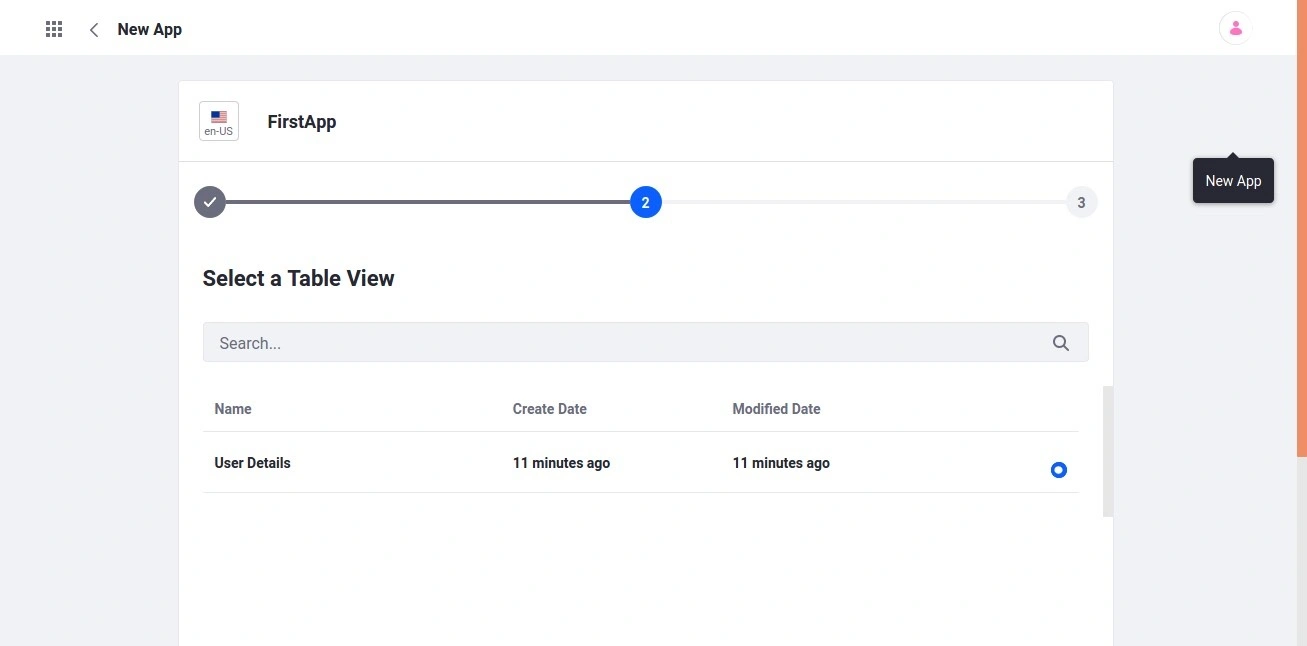 Select Created Table View in Liferay DXP