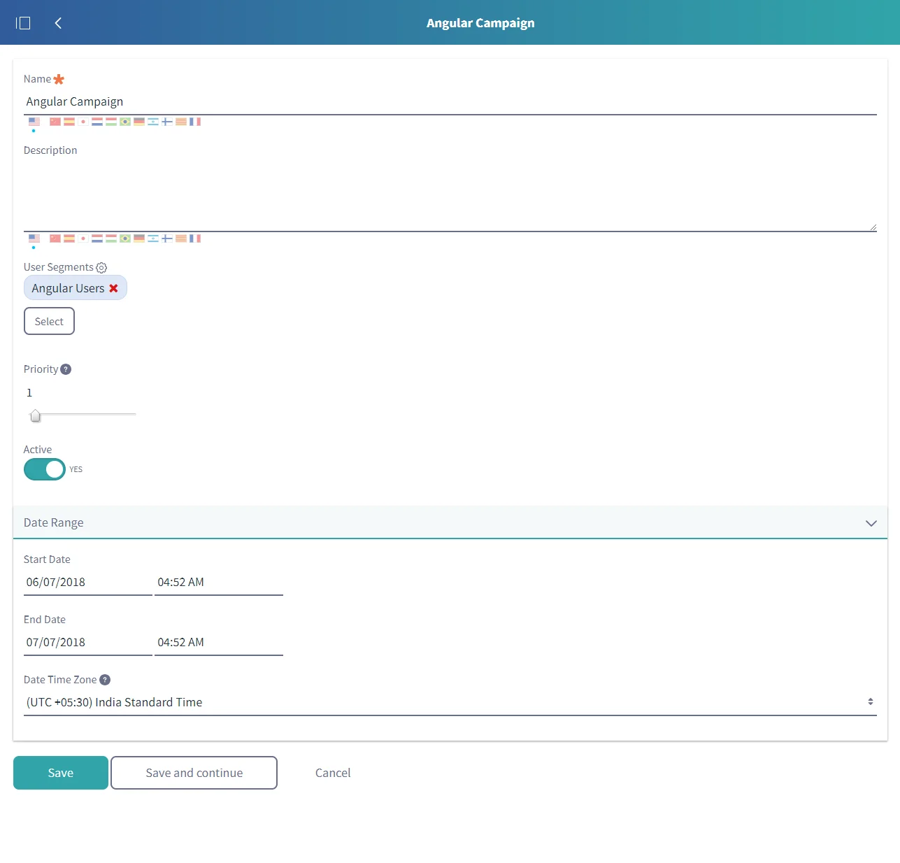 Create Angular Campaign