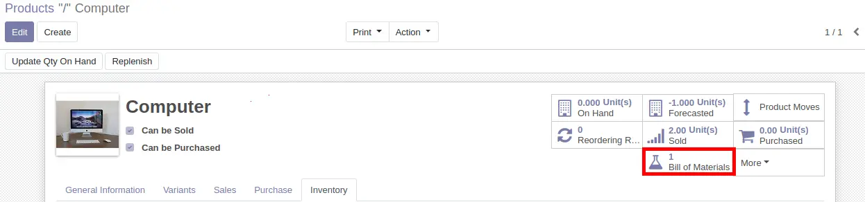 Click on Bill of Materials