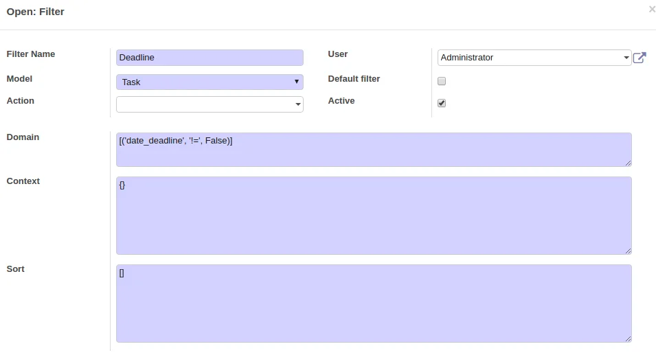 Create FIlter in Odoo