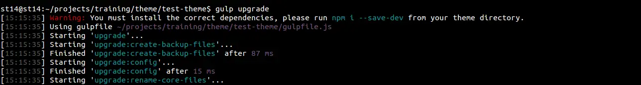 gulp upgrade command to upgrade theme