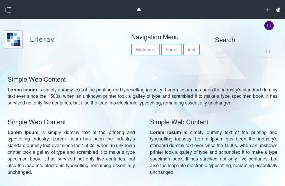 Liferay DXP theme Tablet View