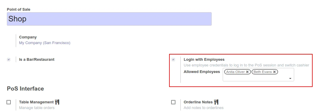 POS Employees Feature in Odoo 13
