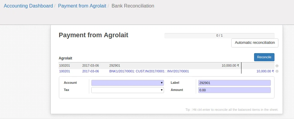Account Reconciliation in odoo 9