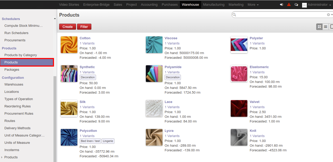 View Products in Warehouse Module in ERP Software for Textile Business