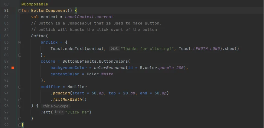 Adding Button using Jetpack Composer in Android App Development