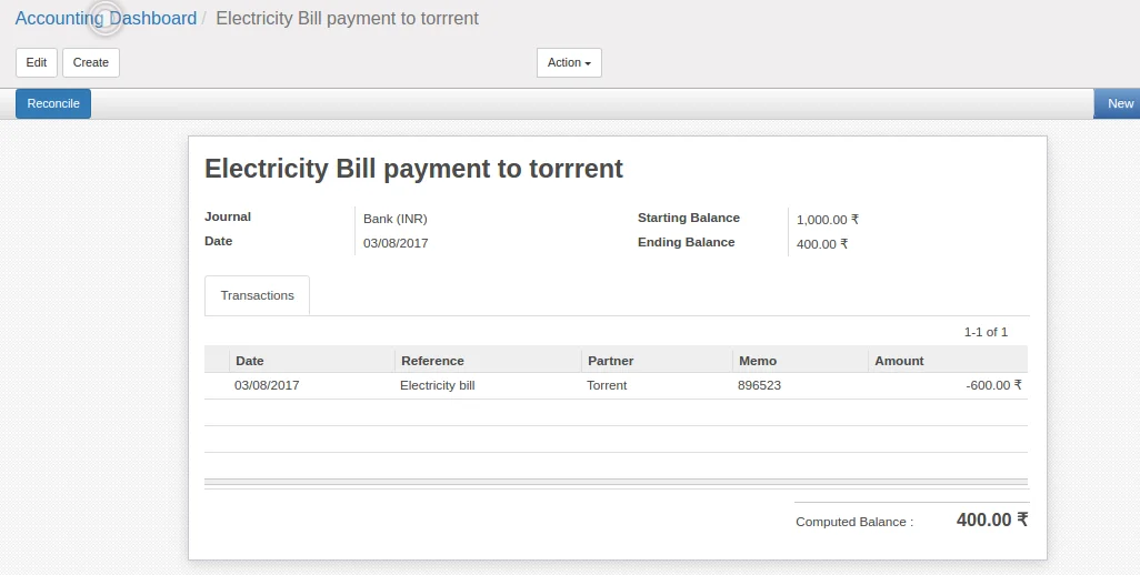 Account Reconciliation in odoo 9