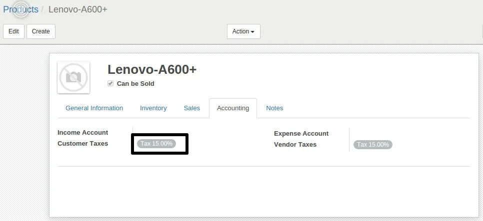 Default Sales Tax on Product