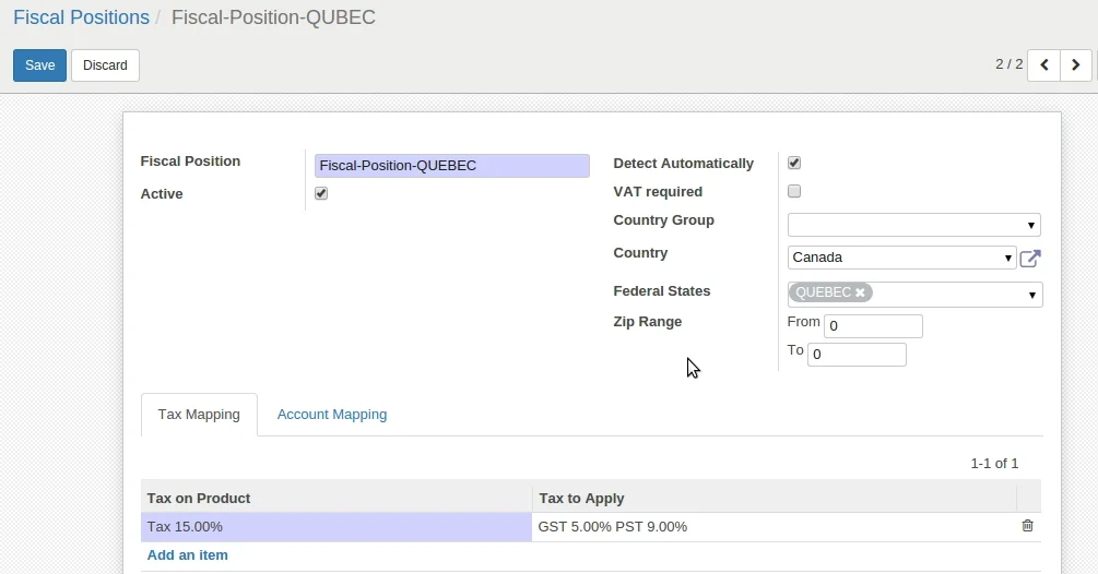 Create Fiscal Position