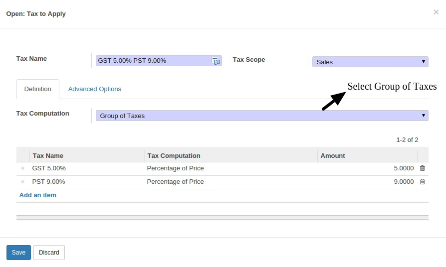 Apply Group of Taxes