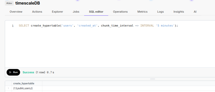 Create hypertable 