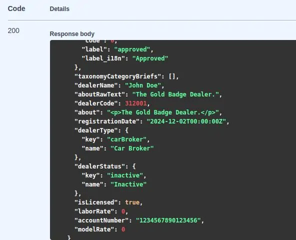 search with dealername output