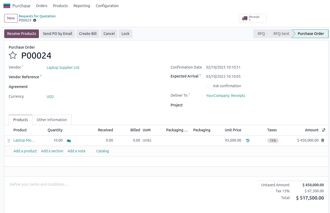 Odoo purchase to delivery