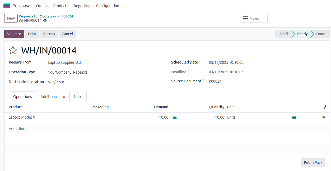 Odoo purchase to delivery