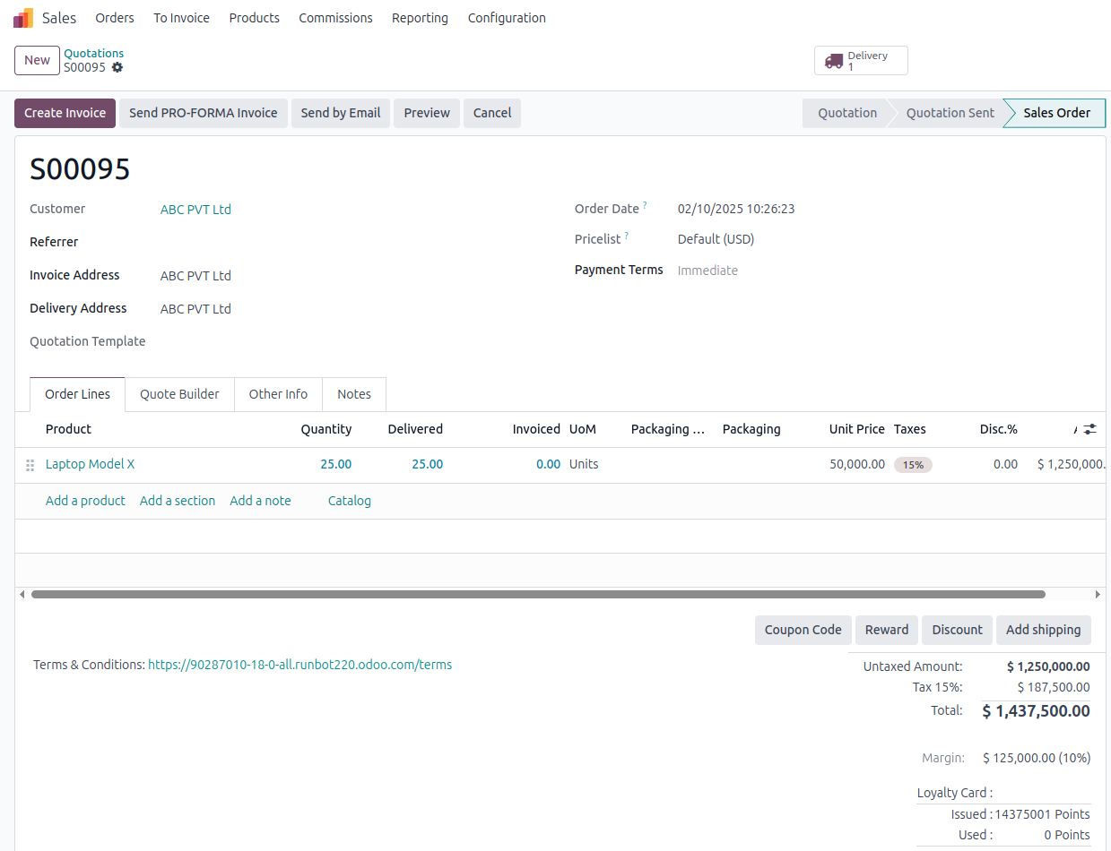 Odoo purchase to delivery