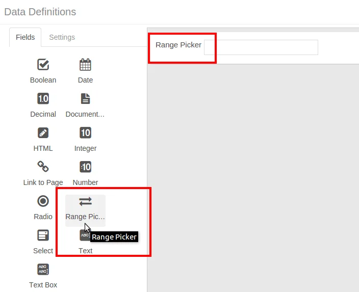 Add Custom Field from Data Definition Palette in Liferay