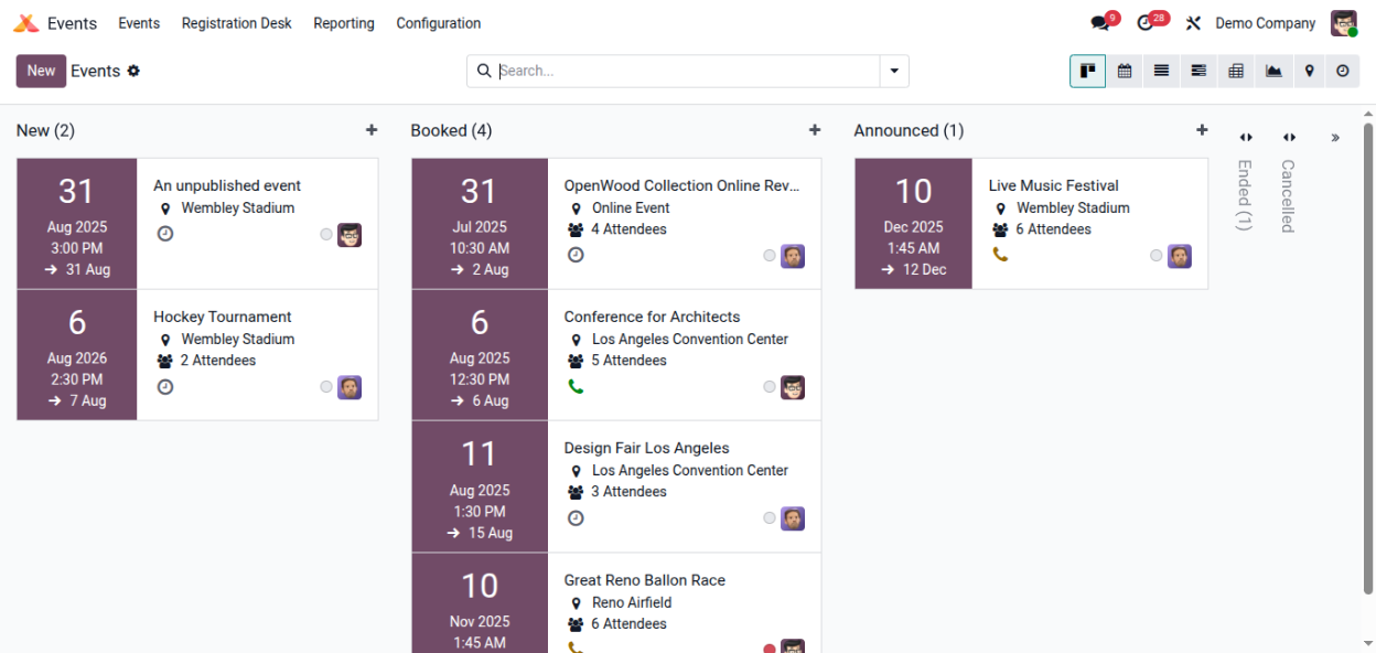 odoo events dashboard