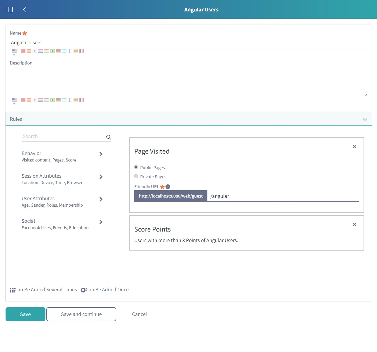 User Segment in Angular