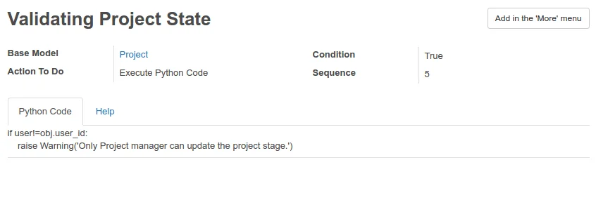 Display Warning in Validating Project State